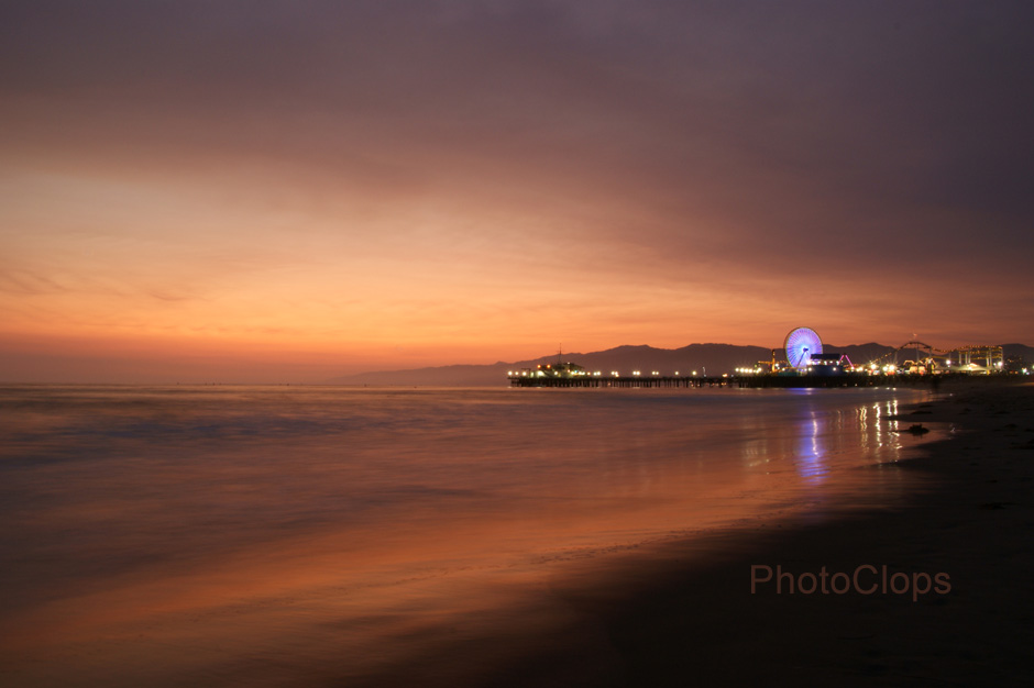 santa monica pier. Santa Monica Pier After Sunset