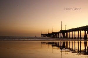 Venice Pier Under Quarter Moon At Twilight Venice Pier Under Quarter Moon At Twilight