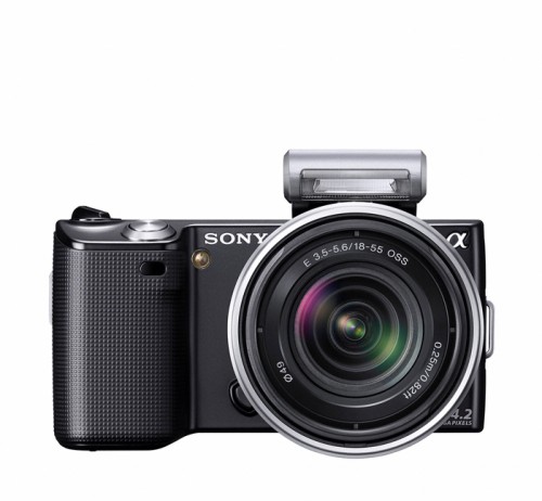 Sony Alpha NEX-5 Black With SEL1855 Lens And Accessory Flash Attached Sony Alpha NEX-5 Black With SEL1855 Lens And Accessory Flash Attached